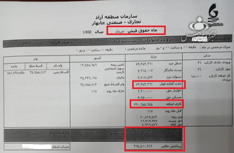 فیش های حقوقی مدیران دبیرخانه شورای عالی مناطق آزاد