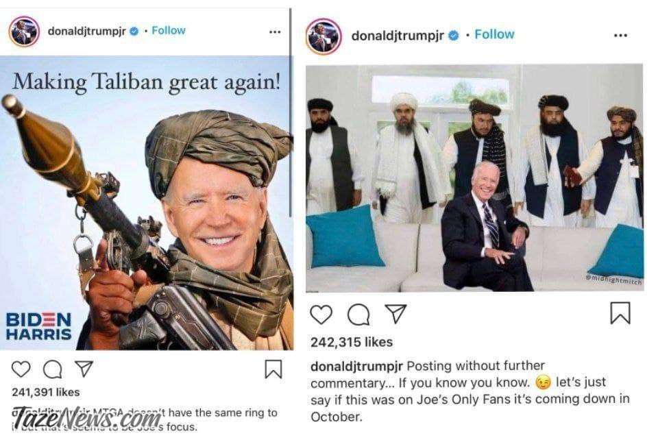 پست اینستاگرام پسر ترامپ از بایدن و طالبان