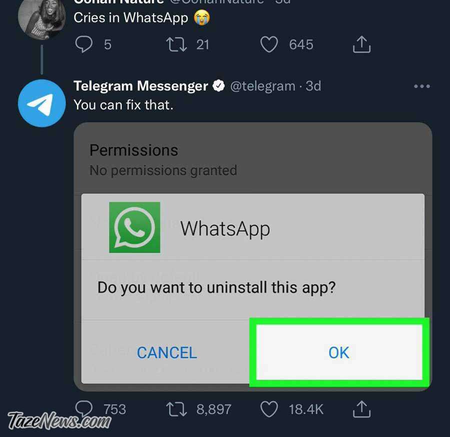 طعنه تلگرام به واتسپ