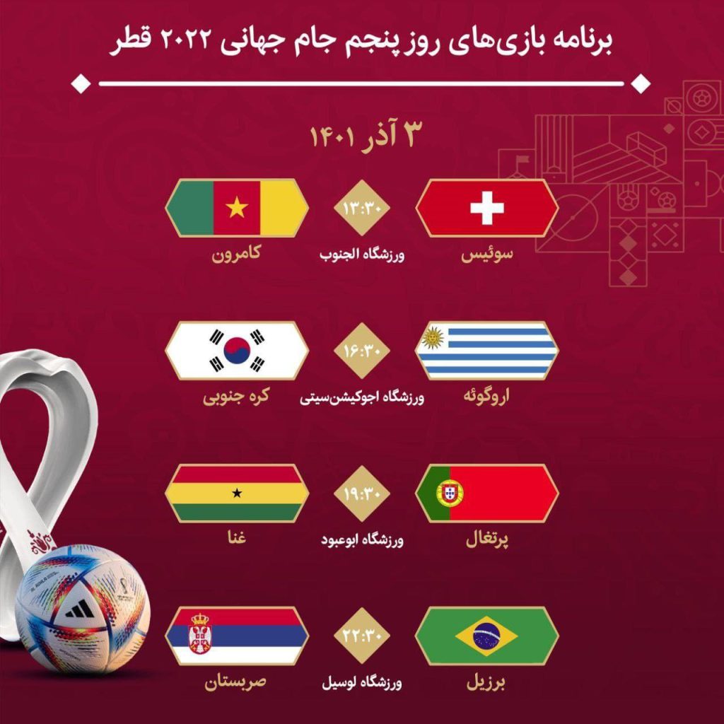 برنامه بازی‌های روز پنجم جام‌جهانی ۲۰۲۲ قطر