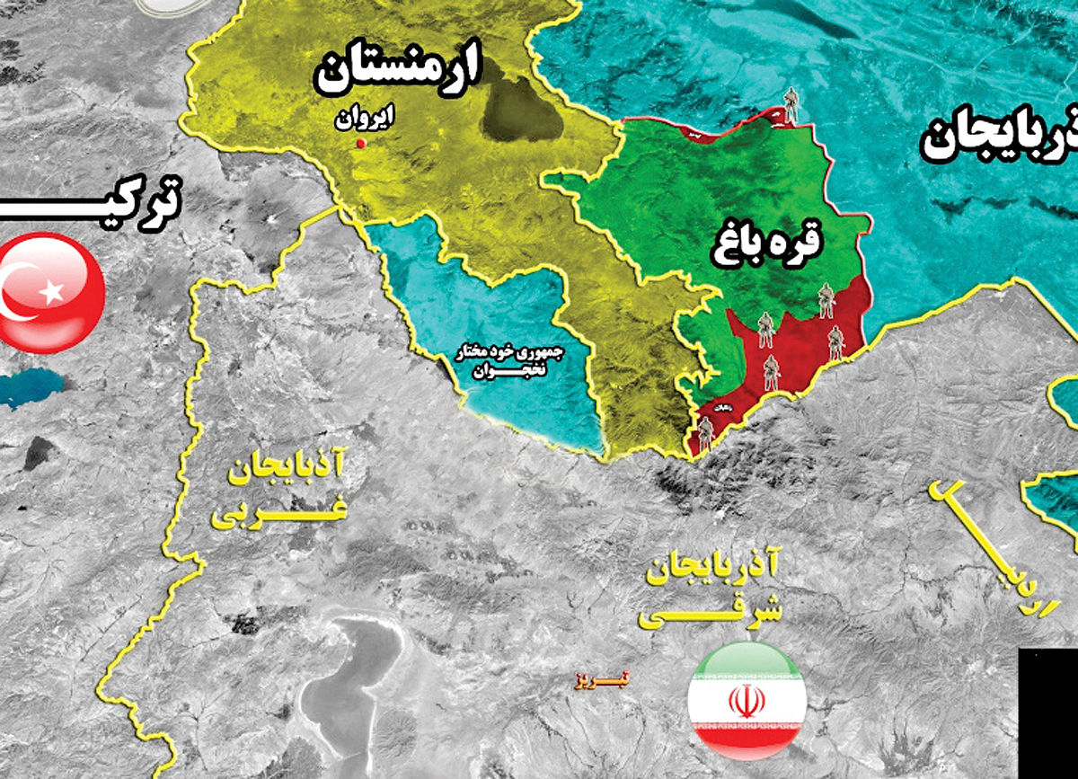 نقشه مرزی ایران با ارمنستان و آذربایجان
