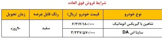 قیمت فروش فوق‌العاده خودرو