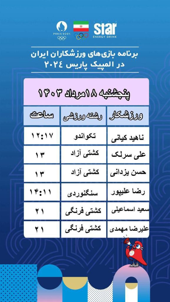 برنامه رقابت نمایندگان ایران در روز سیزدهم المپیک اعلام شد.