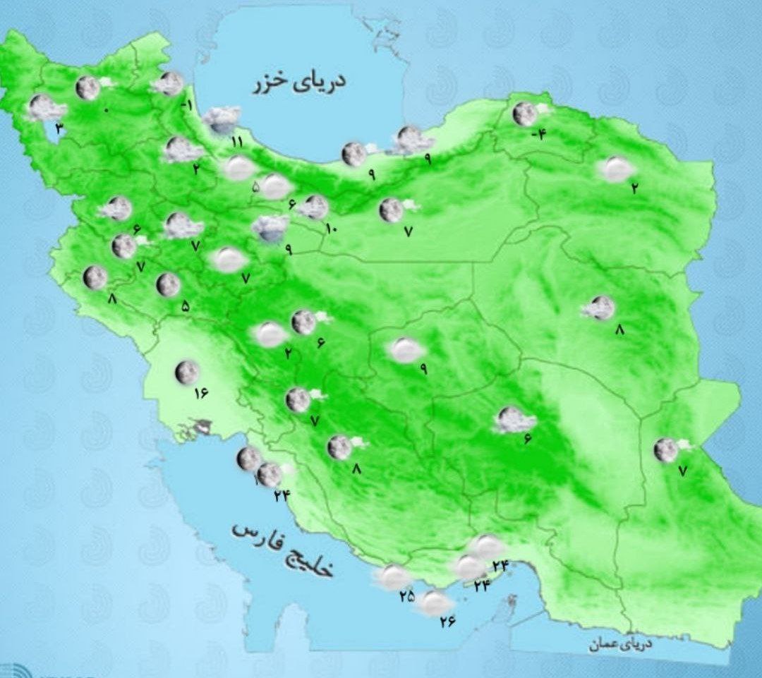 نقشه هواشناسی پنجشنبه 24 آبان